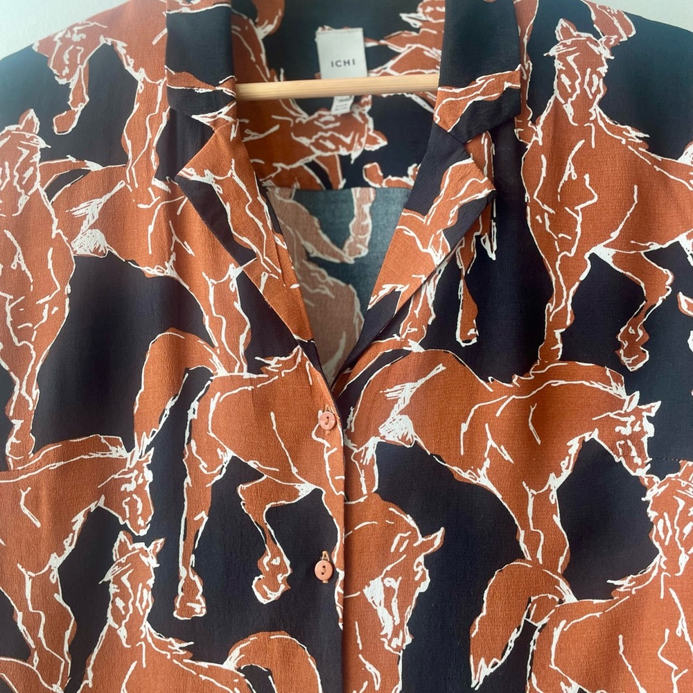 Equestrian preppy black and brown blouse - ICHI - size L - Picture 2 of 7
